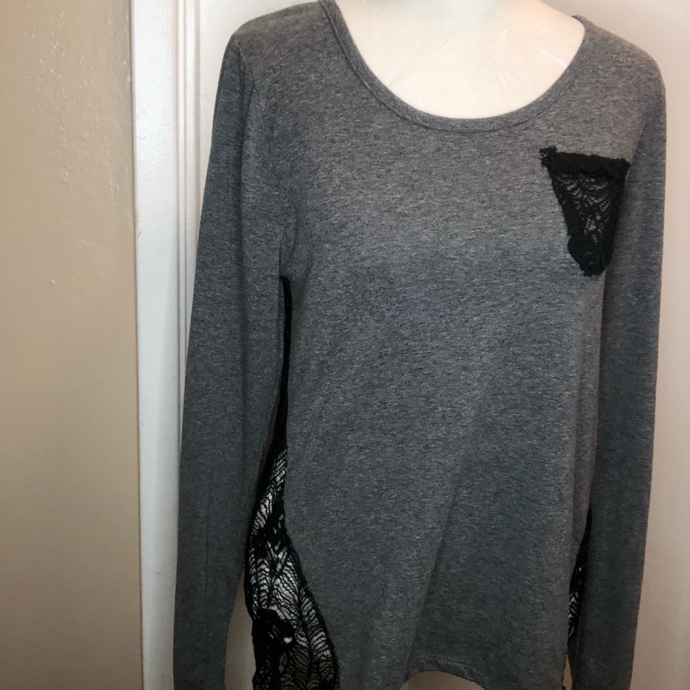 Sz L grey long sleeve with black lace detail
